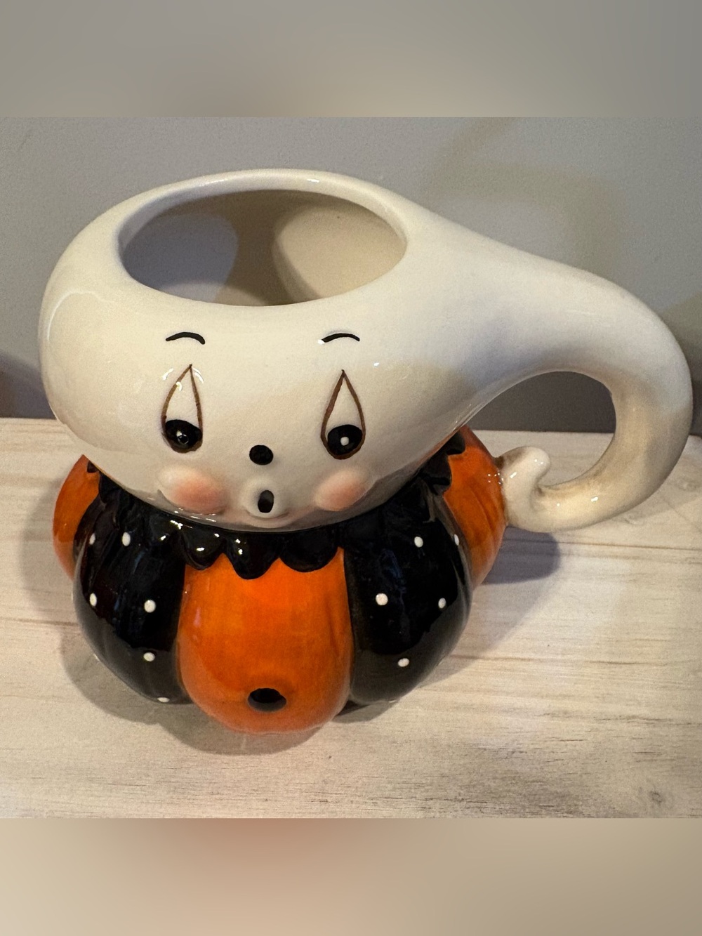 Johanna Parker Ceramic Halloween Pumpkin Ghost Mug - White & Orange